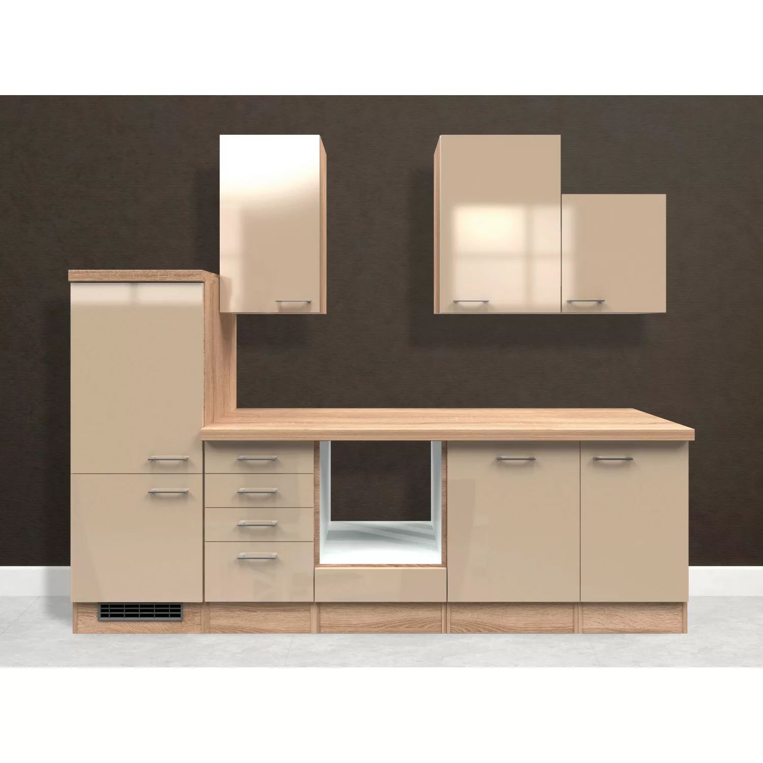 Flex-Well Exclusiv Küchenzeile Orlando 280 cm ohne E-Geräte Kaschmir Glanz günstig online kaufen