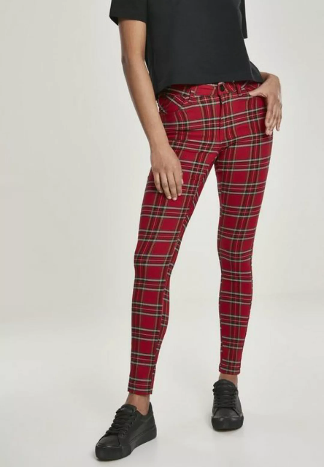 URBAN CLASSICS Stoffhose "Urban Classics Damen Ladies Skinny Tartan Pants", günstig online kaufen