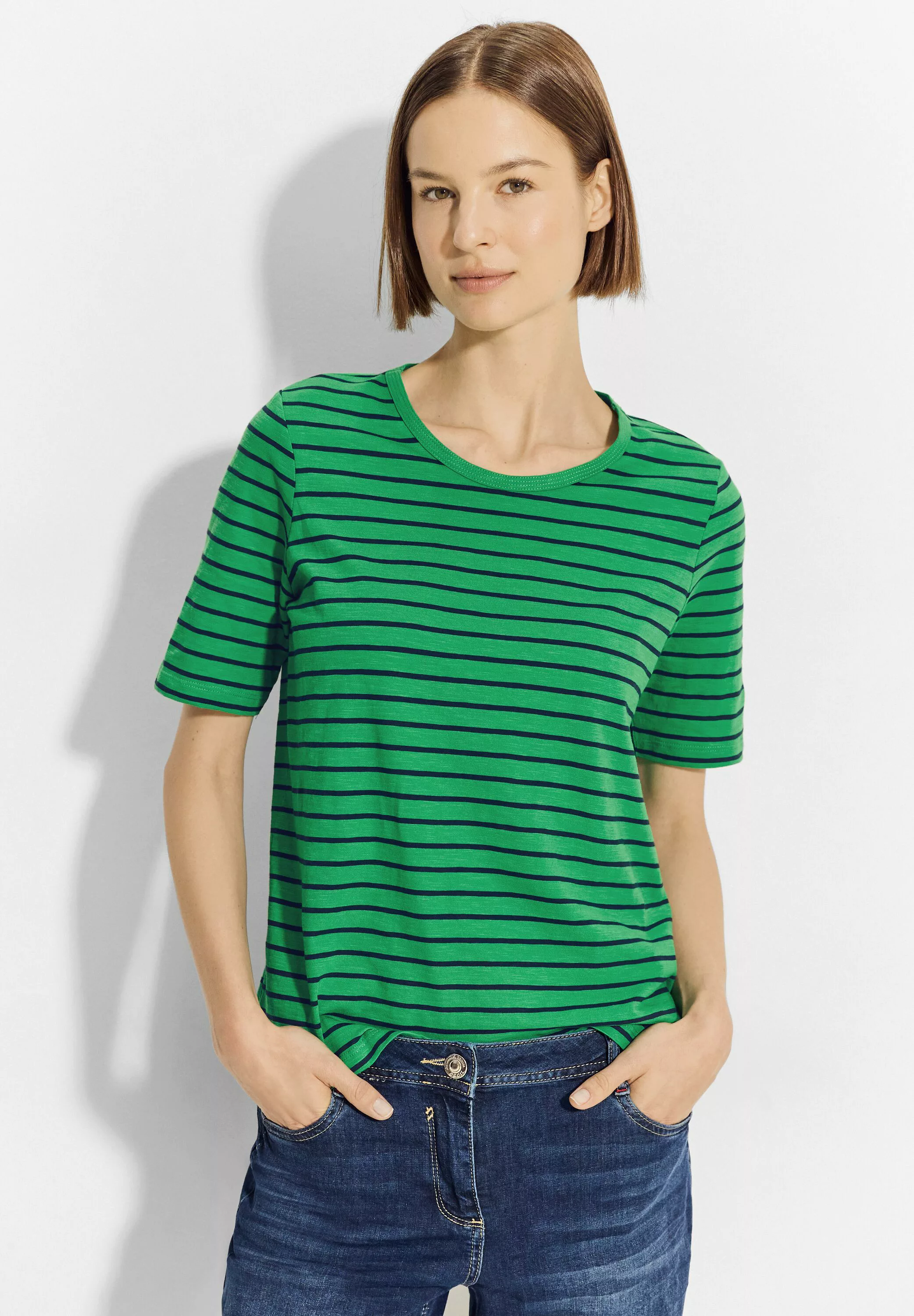 Cecil T-Shirt Cecil Flammgarn Streifenshirt in Fresh Apple Green (1-tlg) Ni günstig online kaufen