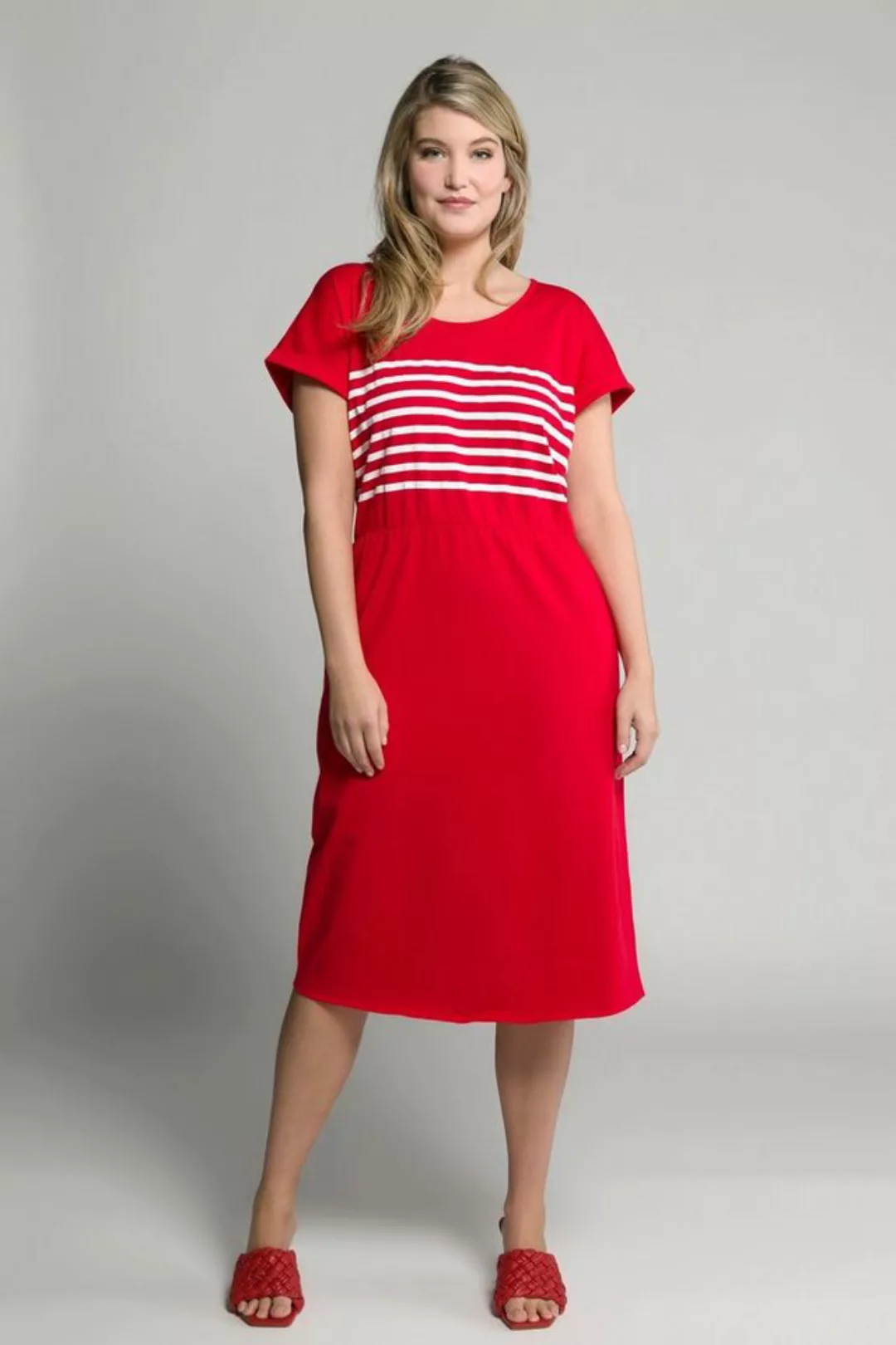 Ulla Popken Jerseykleid Kleid Ringel Rundhals Halbarm günstig online kaufen