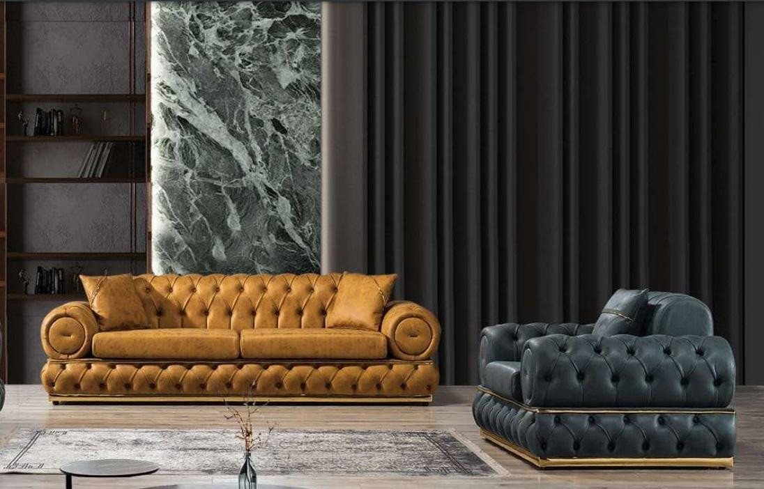 Xlmoebel Sofa Hochwertige Chesterfield Wohnlandschaft mit 3-Sitzer Sofa, 1- günstig online kaufen