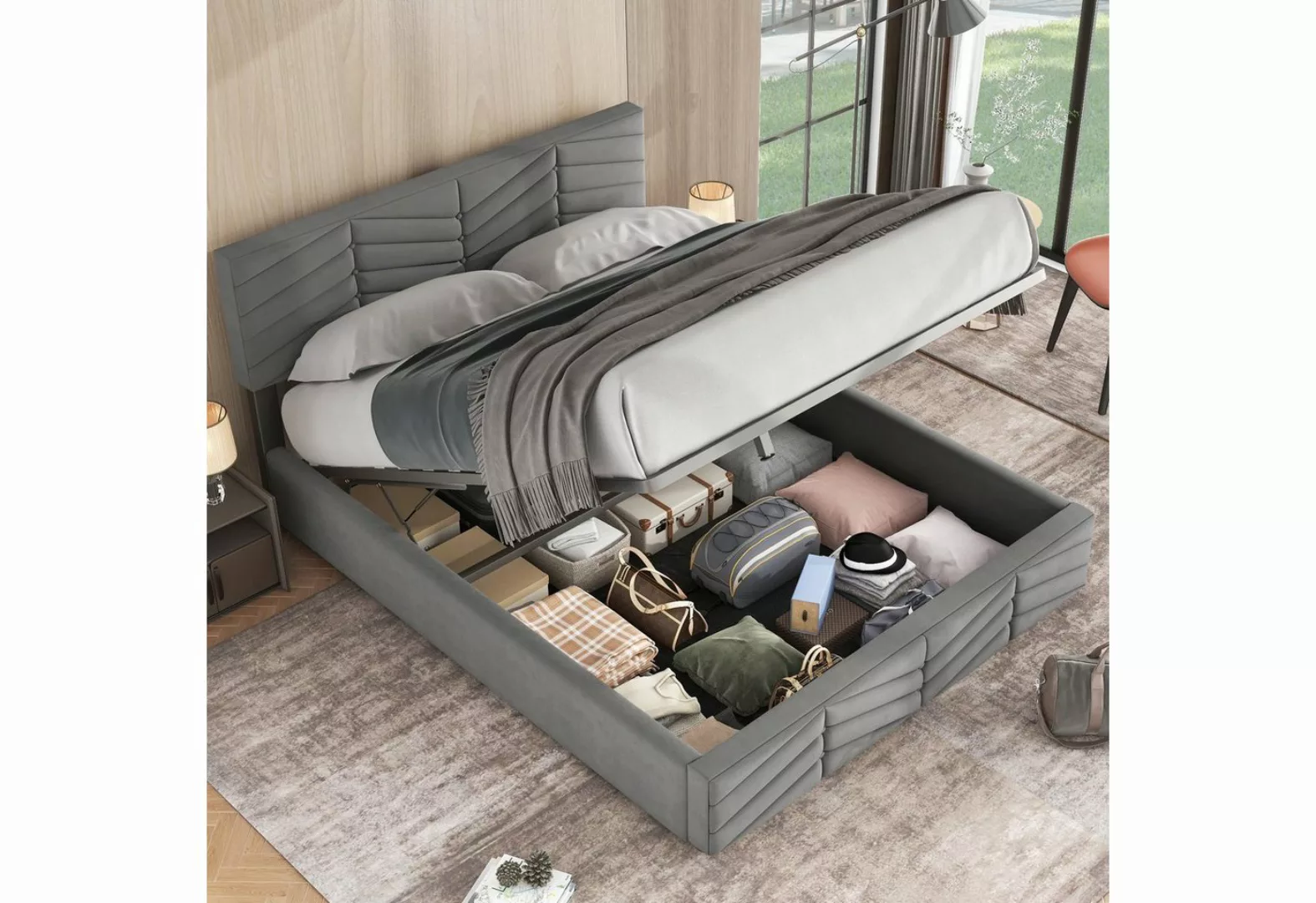 Sweiko Polsterbett, 140*200cm Hydraulisches Doppelbett mit verstellbarem Ko günstig online kaufen