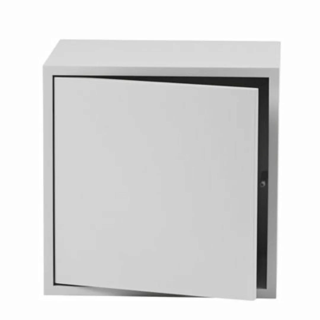 Regal Stacked 2.0 holz grau / Größe M - quadratisch - 43 x 43 cm / mit Tür günstig online kaufen