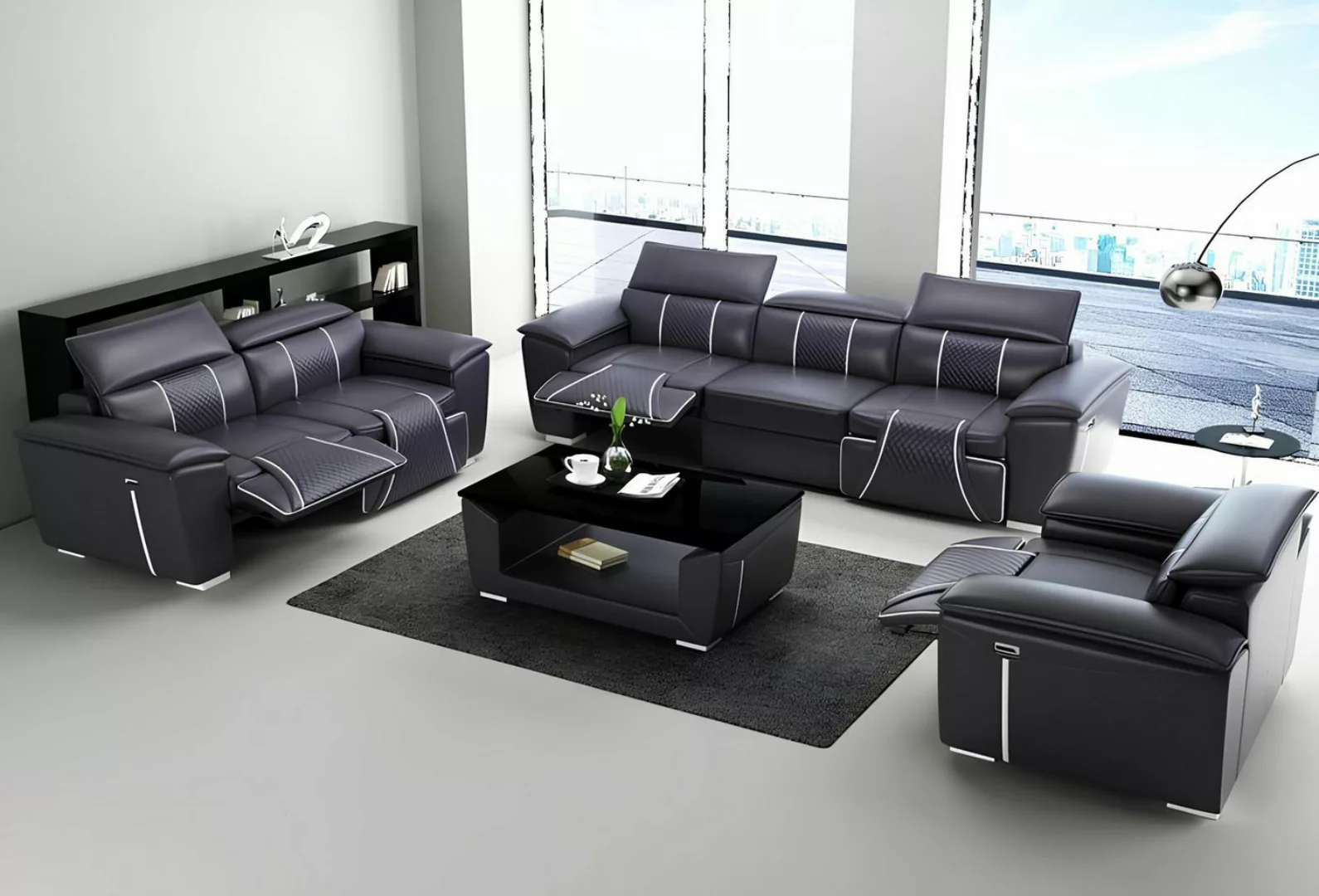 Xlmoebel Ecksofa Sofa-Set Couch Polster Sofa 3+3 Stück Design Leder 2-teili günstig online kaufen