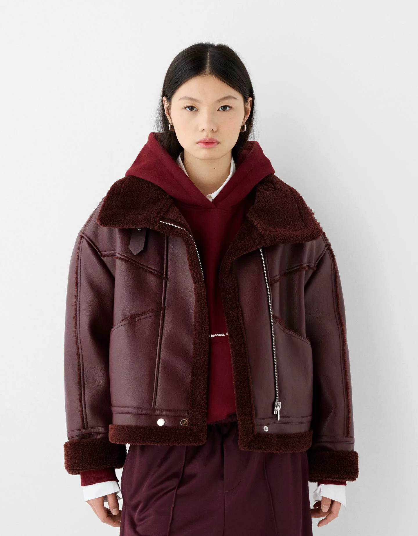 Bershka Doubleface-Jacke Damen M Bordeaux günstig online kaufen