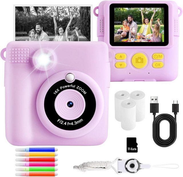 AORILE Kinderkamera (24 MP, 16x opt. Zoom, Thermopapier,1080P HD,32GB-SD-Ka günstig online kaufen