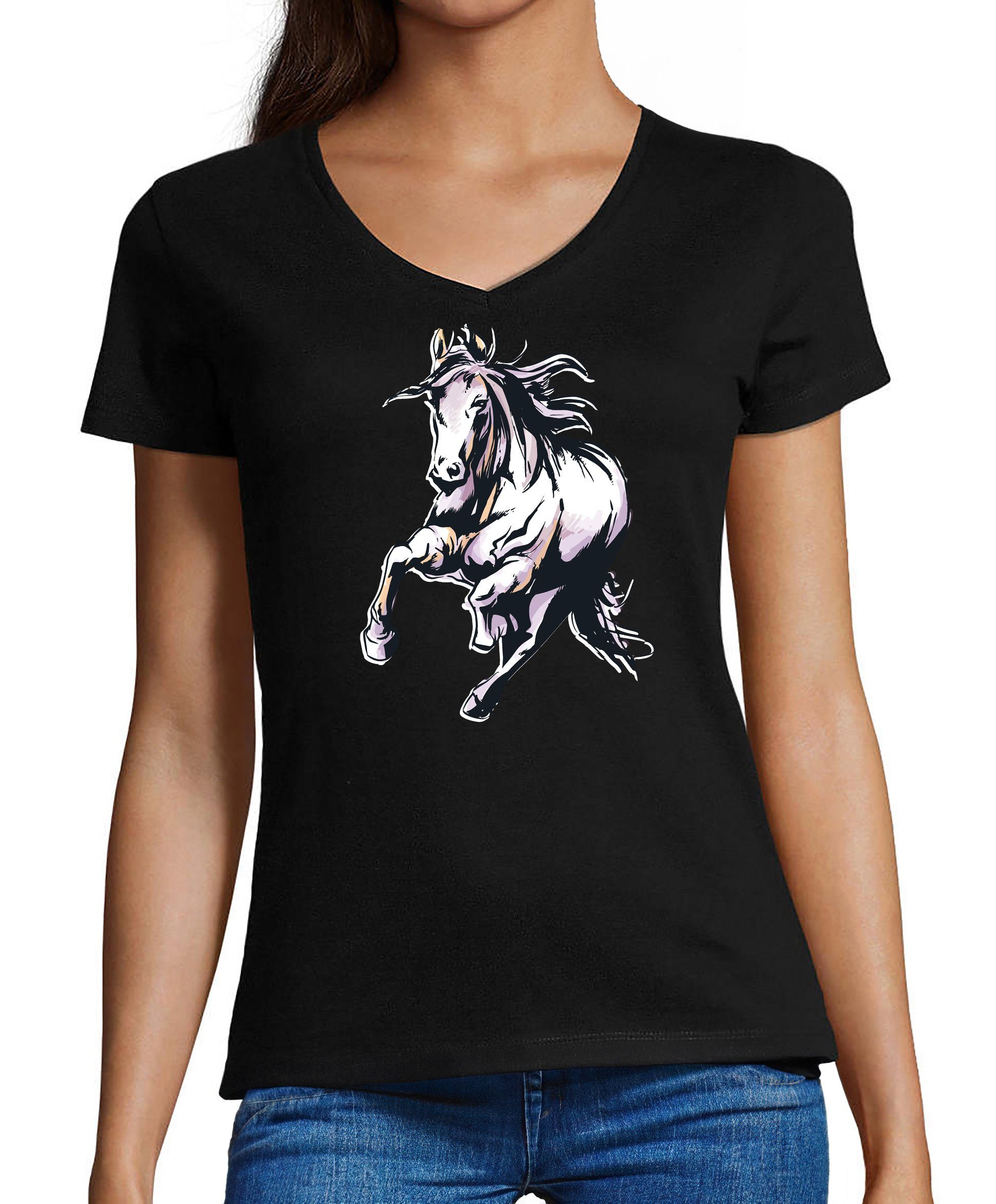 MyDesign24 T-Shirt Damen Pferde Print Shirt günstig online kaufen