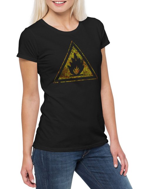 Urban Backwoods Print-Shirt Caution Flammable Vintage Logo Sign Damen T-Shi günstig online kaufen