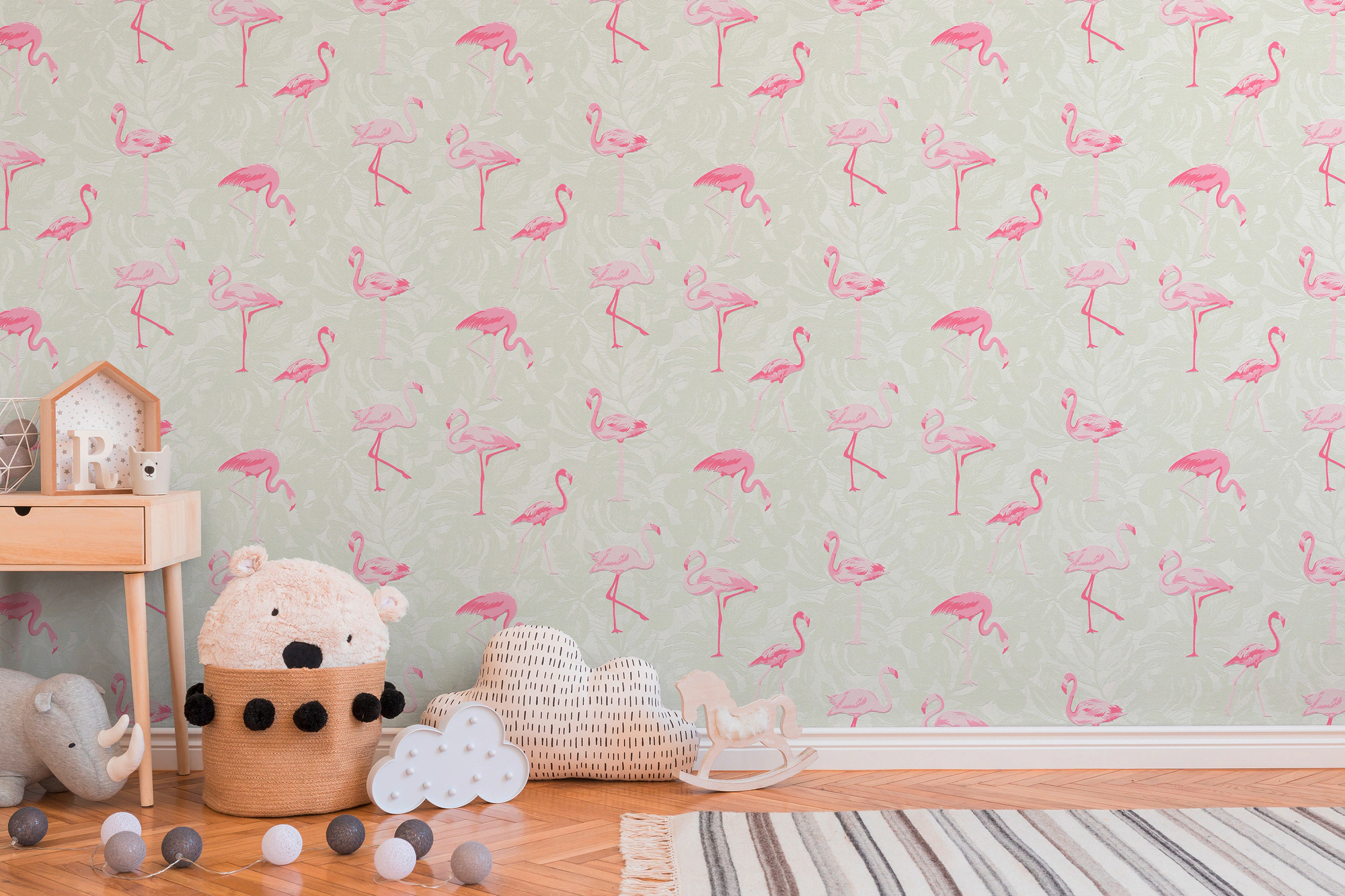 Bricoflor Flamingo Tapete in Grau Rosa Vogel Vliestapete im Tropical Stil I günstig online kaufen