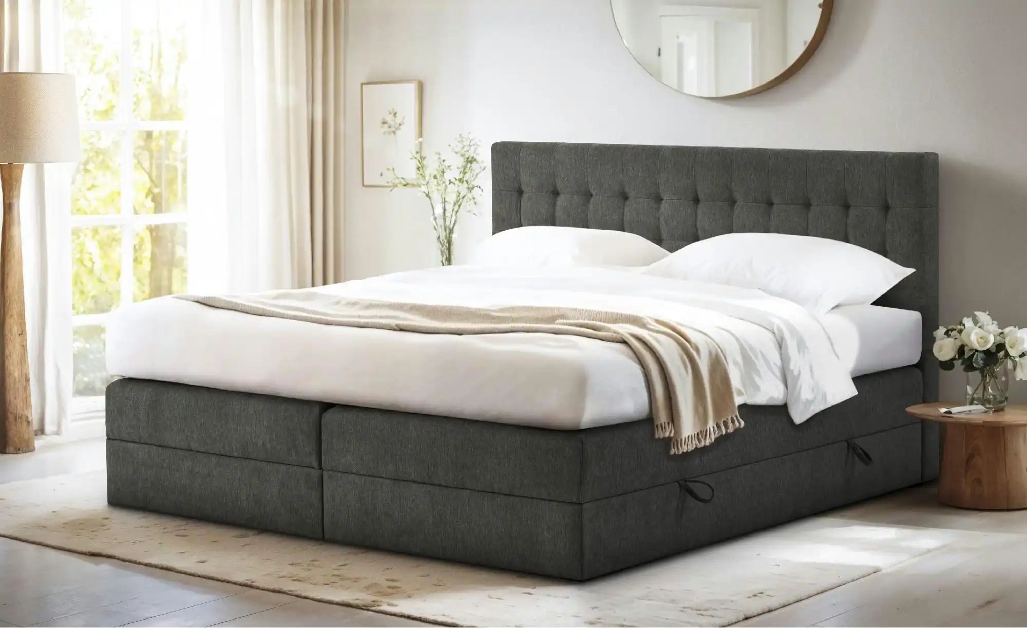 Boxspringbett mit Bettkasten Barcelona ¦ grau ¦ Maße (cm): B: 180 H: 110 Be günstig online kaufen