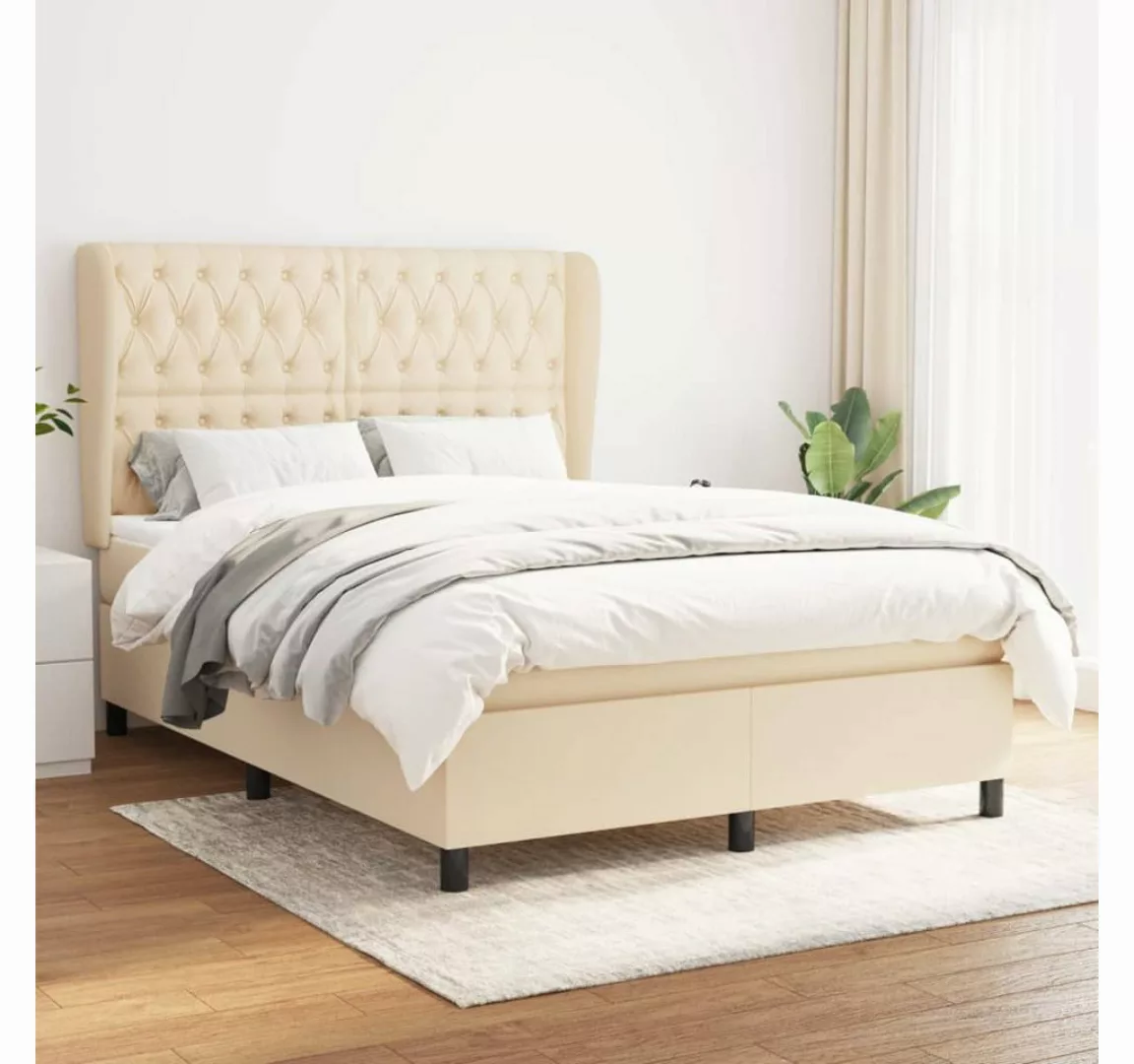 vidaXL Boxspringbett Boxspringbett mit Matratze Creme 140x200 cm Stoff Bett günstig online kaufen