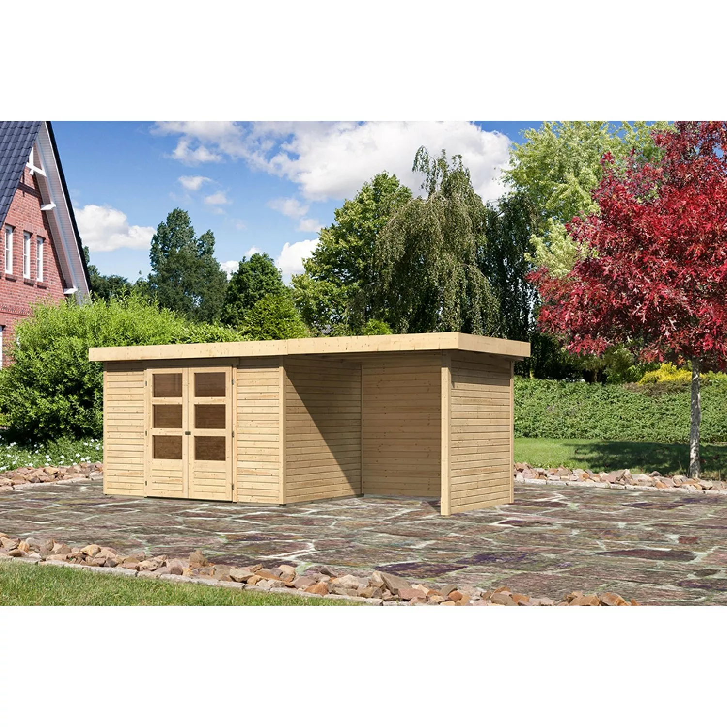Karibu Holz-Gartenhaus/Gerätehaus Boras Natur Unbehandelt 298 cm x 213 cm günstig online kaufen