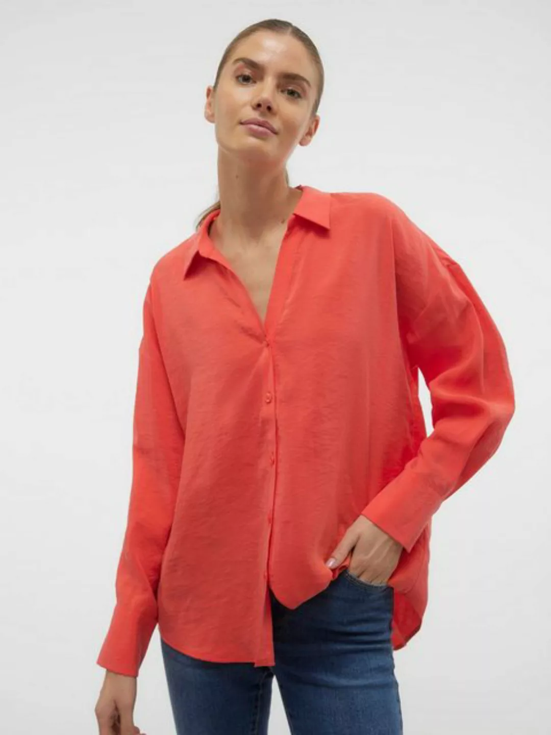 Vero Moda Blusenshirt Legere Hemdbluse Oversized Shirt Seidig VMQUEENY VMQU günstig online kaufen