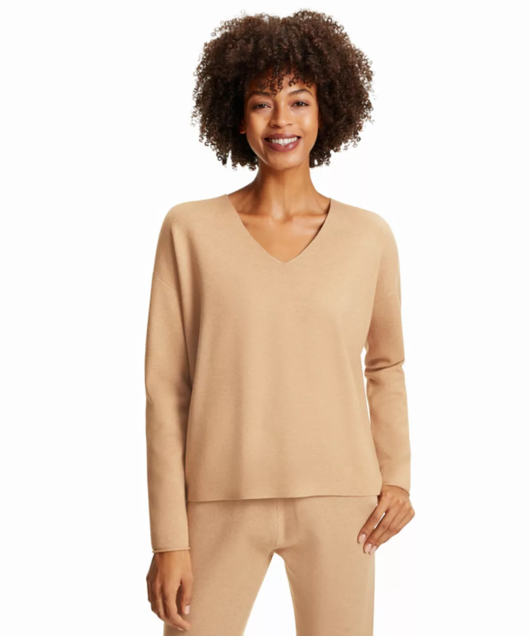 FALKE Damen Pullover V-Ausschnitt, XXL, Beige, Uni, 64159-424006 günstig online kaufen