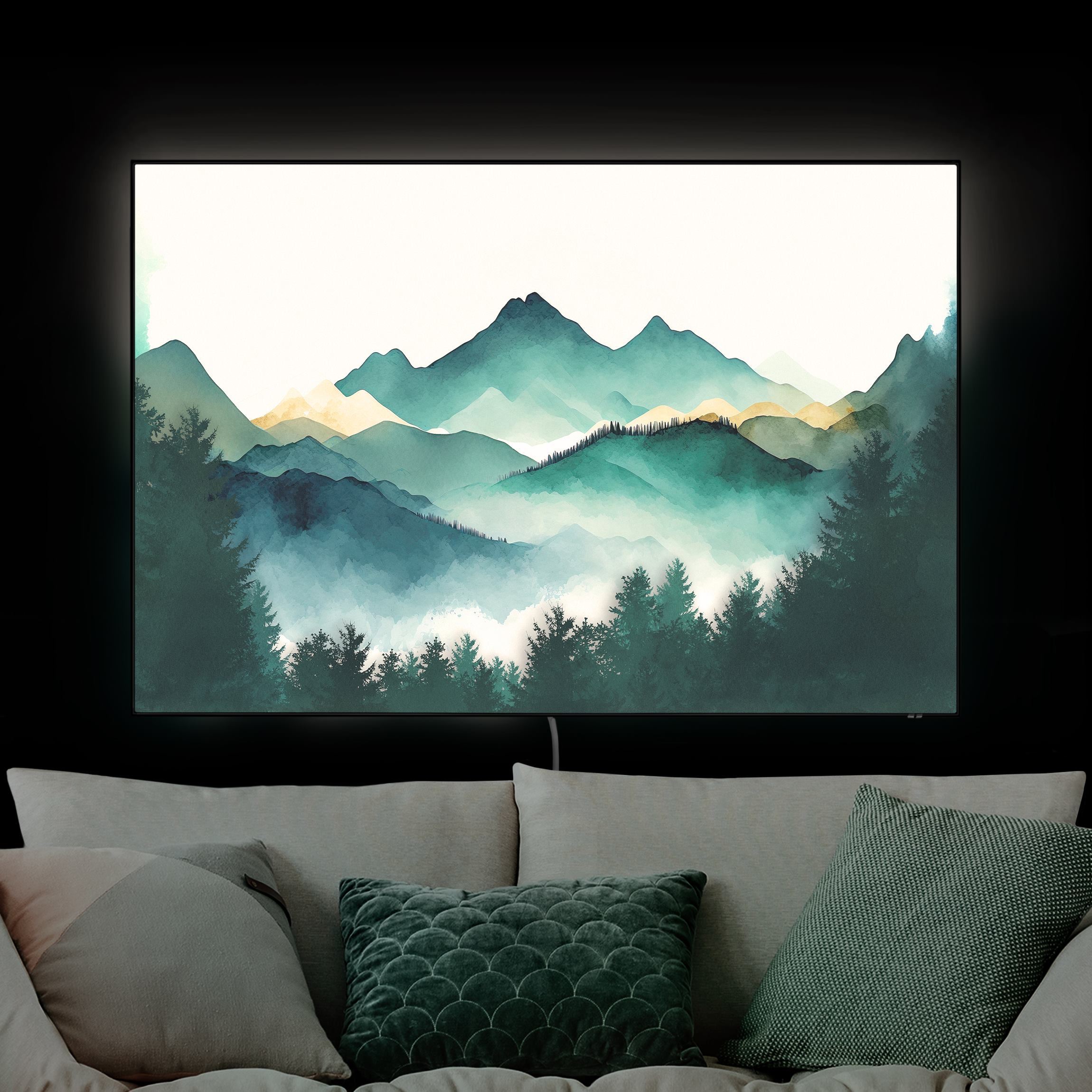 LED-Wechselbild Aquarellierte Berglandschaft günstig online kaufen