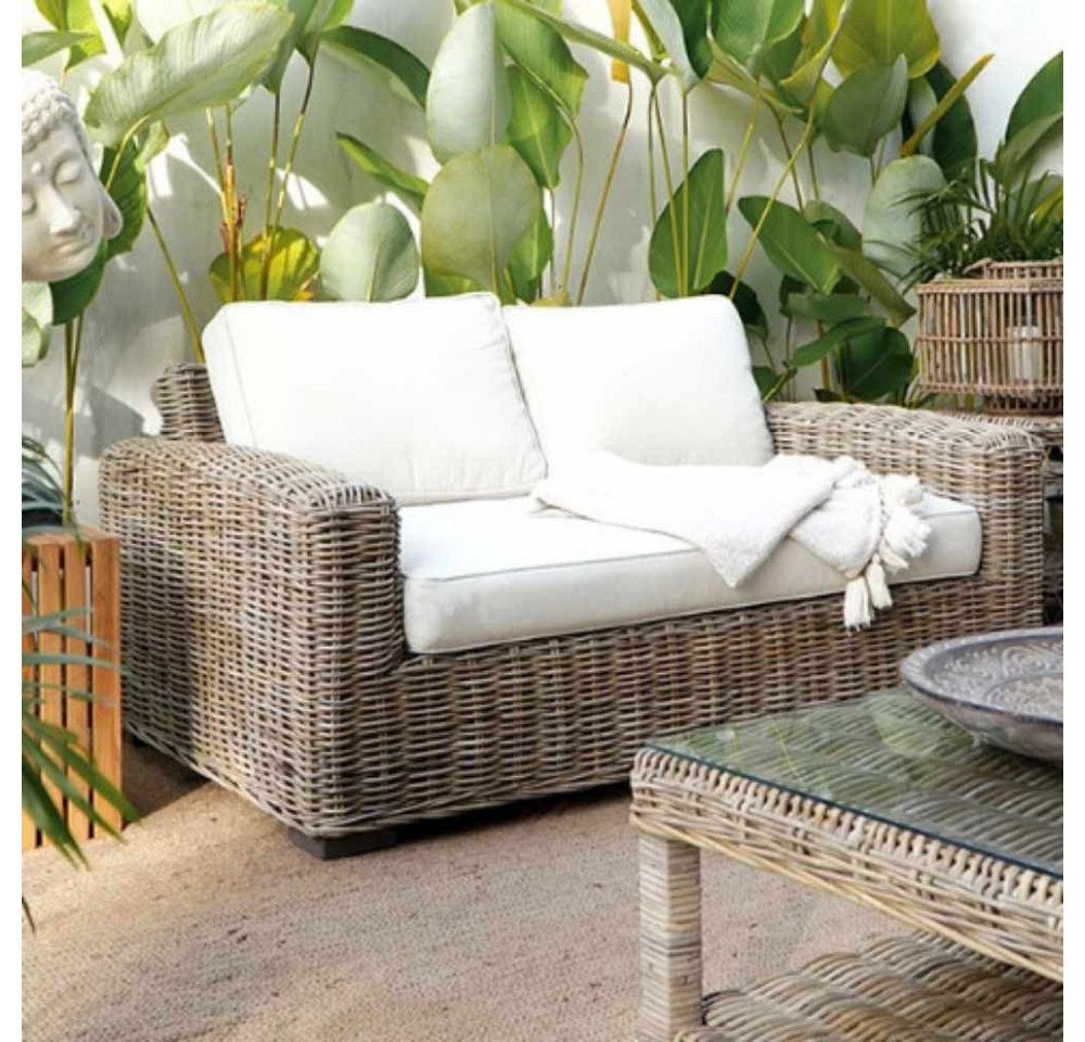 LebensWohnArt Sofa Gemütliches 2-Sitzer Lounge Sofa LIVING Rattan in Grey c günstig online kaufen