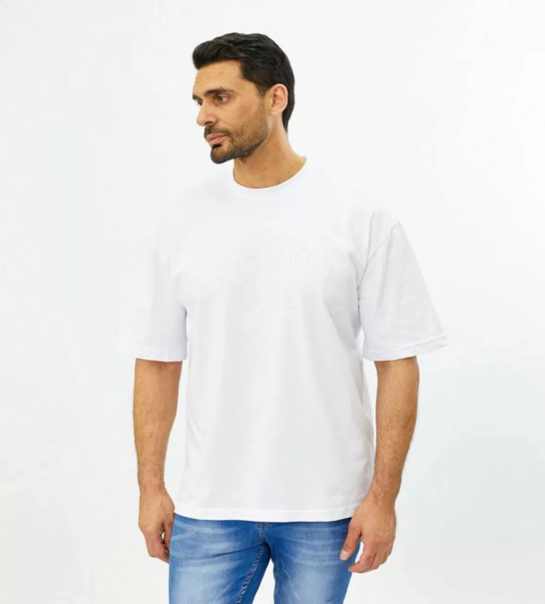 Denim House T-Shirt Lässiges T-Shirt in Oversized Look mit feinem Print Wei günstig online kaufen