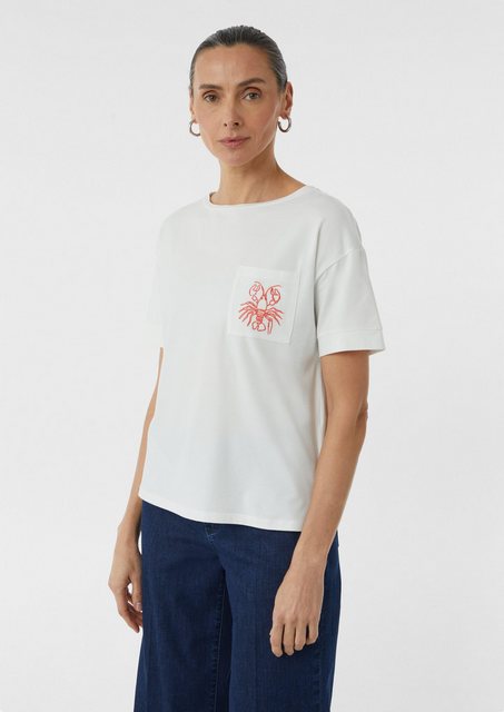 Comma Kurzarmshirt T-Shirt im Relaxed Fit mit Brusttasche und Stickerei günstig online kaufen