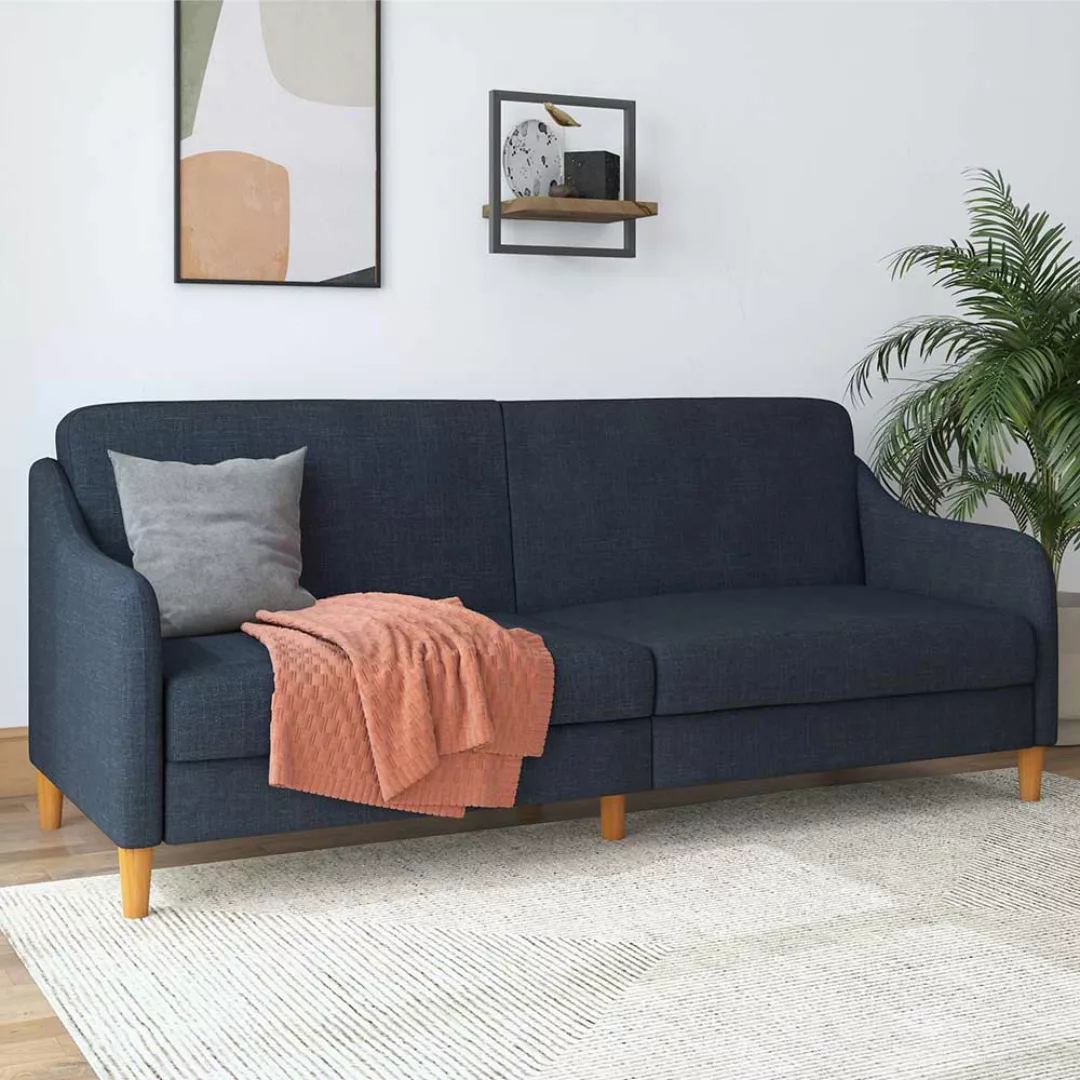 Sofa zum Ausklappen in Dunkelblau Stoff Fußgestell aus Holz günstig online kaufen