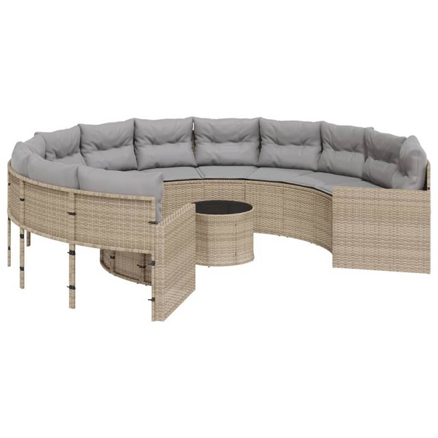 vidaXL Loungesofa Gartensofa mit Tisch und Kissen Rund Beige Poly-Rattan günstig online kaufen