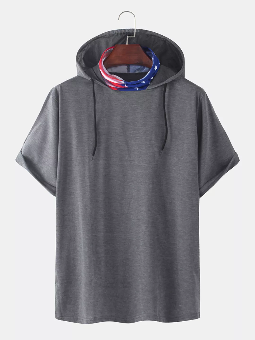 Lässige Kurzarm-Kapuzen-T-Shirts aus Baumwolle für Herren mit Gesichtsmaske günstig online kaufen