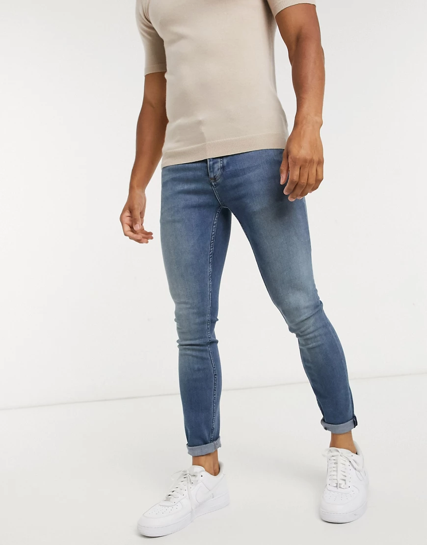 Topman – Spray-on-Jeans in mittlerer Waschung-Blau günstig online kaufen