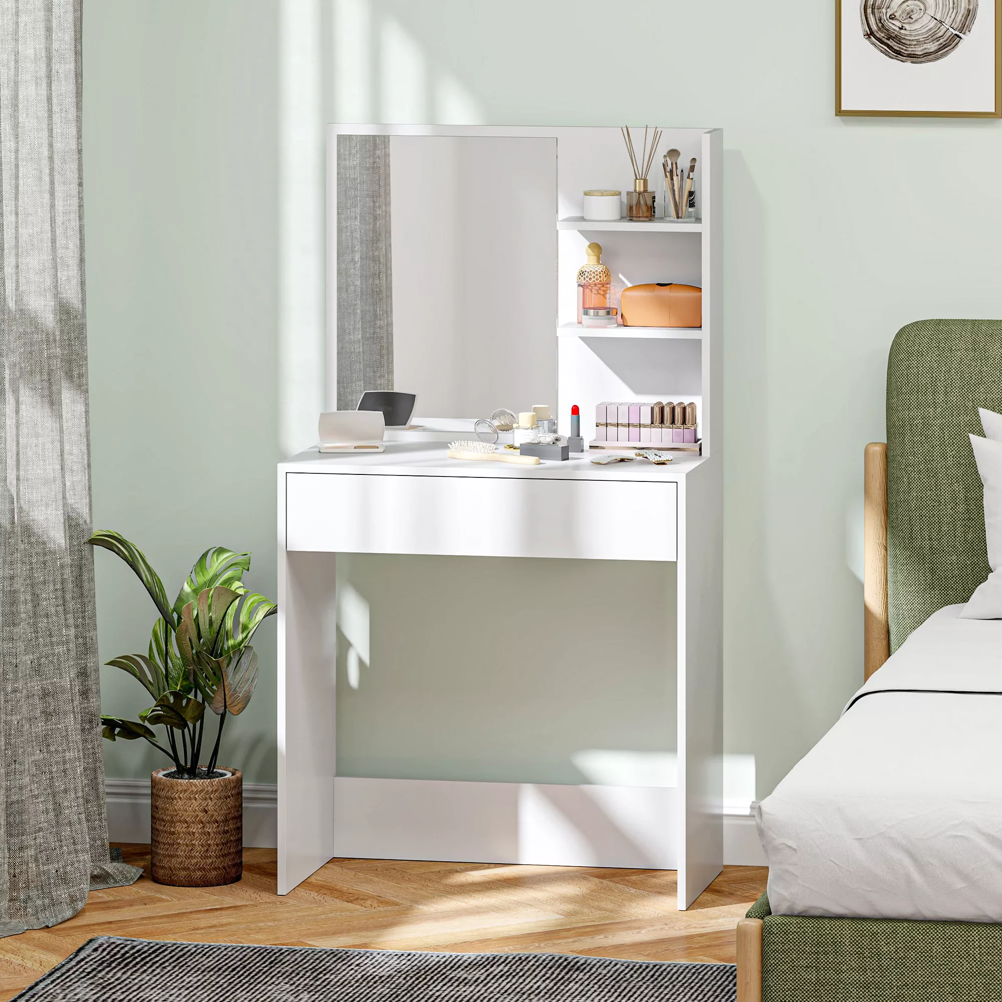 HOMCOM Schminktisch mit Spiegel, Make-up-Tisch mit Schublade und Regalen, f günstig online kaufen