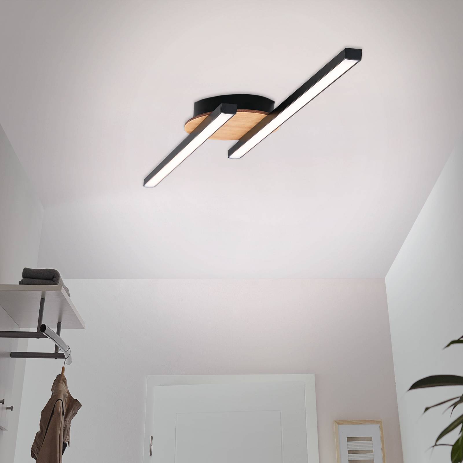 LED-Deckenlampe Go 2-flg schwarz/Holzdekor gewellt günstig online kaufen