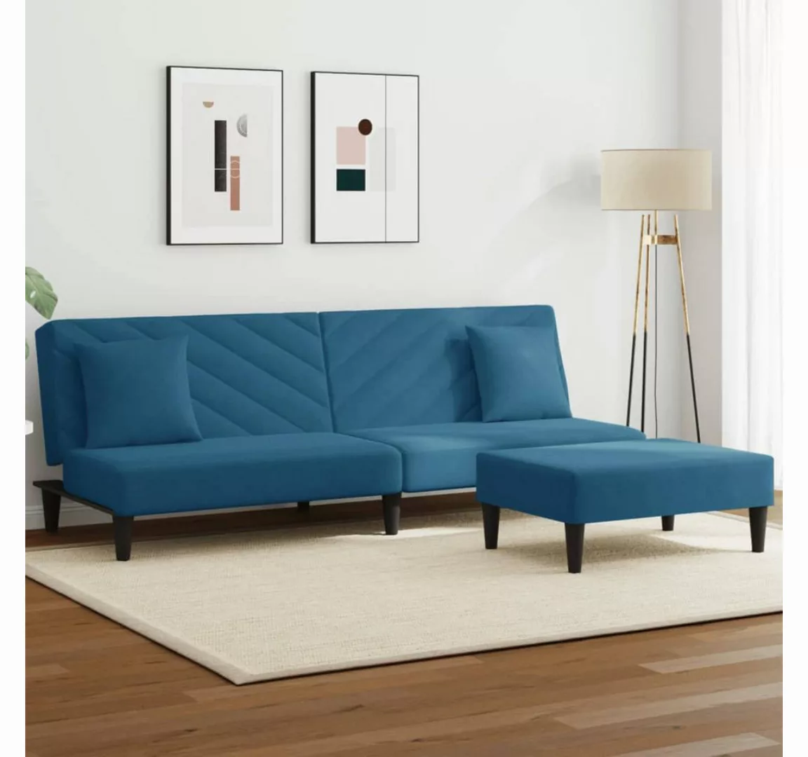 vidaXL Sofa 2-tlg. Sofagarnitur mit Kissen Samt, 2-tlg., Blau günstig online kaufen