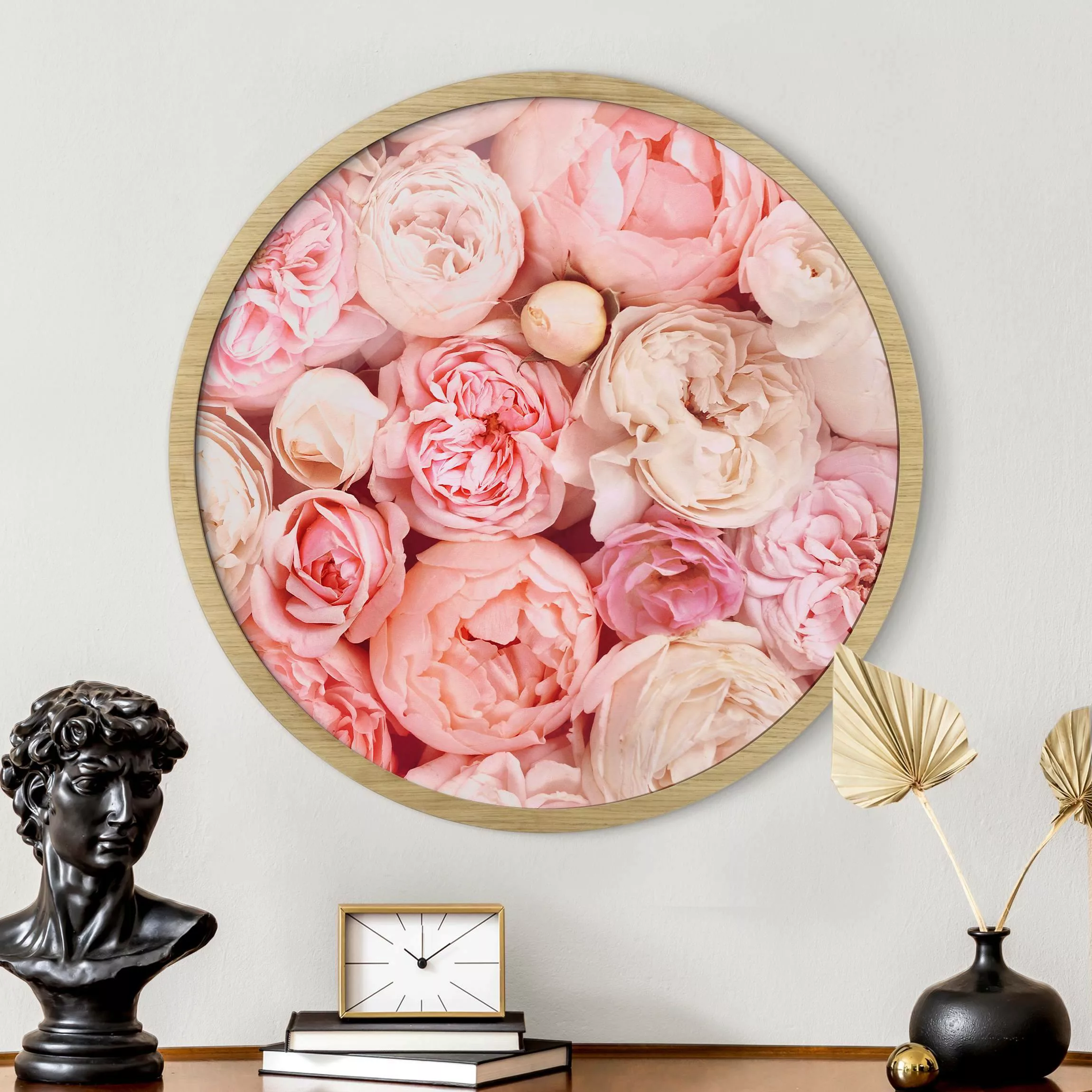 Rundes Gerahmtes Bild Rosen Rosé Koralle Shabby günstig online kaufen
