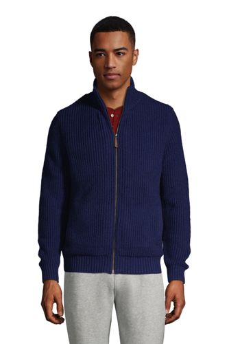 Melierte Strickjacke mit Teddy-Fleecefutter, Herren, Größe: L Normal, Blau, günstig online kaufen