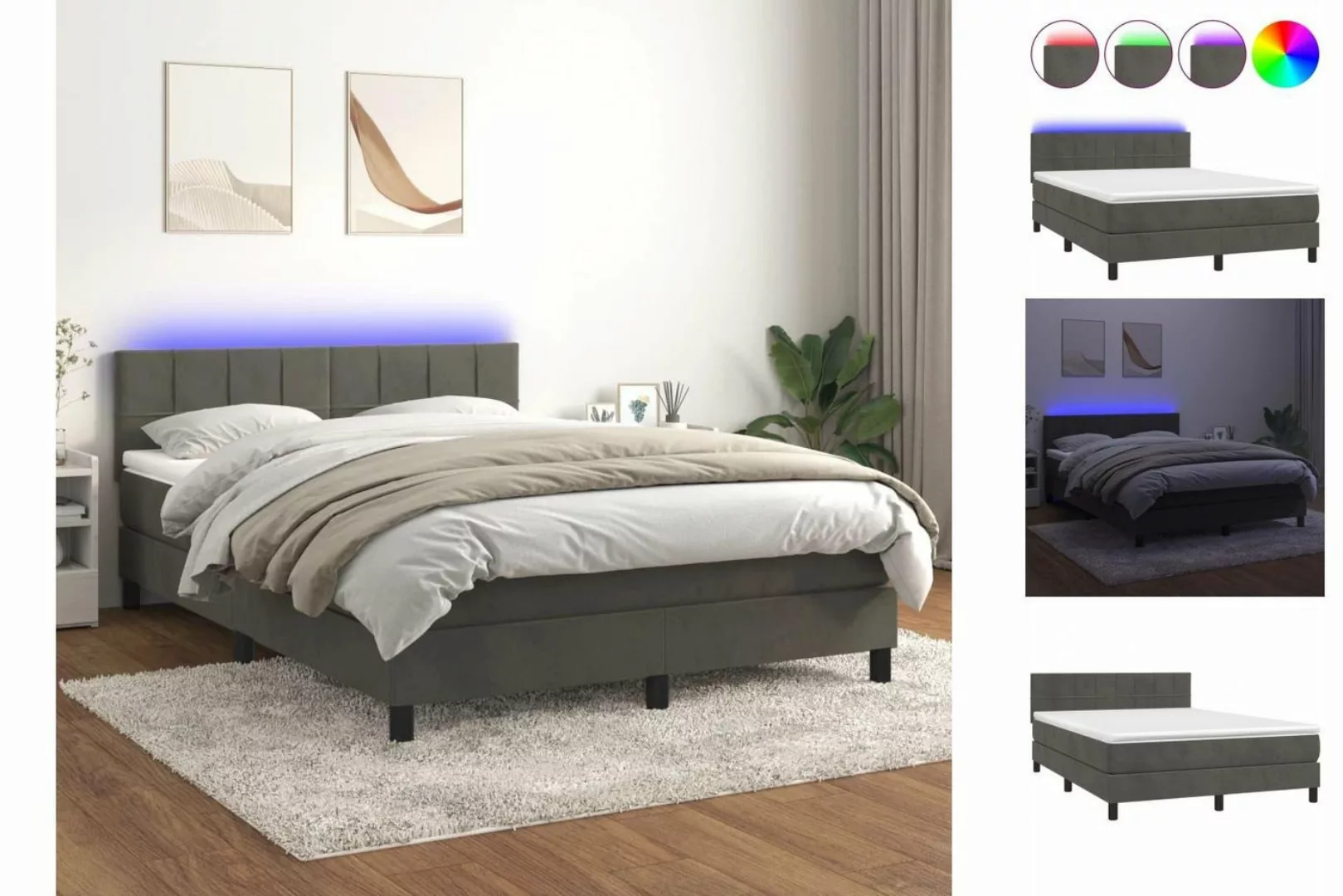 vidaXL Bettgestell Boxspringbett mit Matratze LED Dunkelgrau 140x200 cm Sam günstig online kaufen