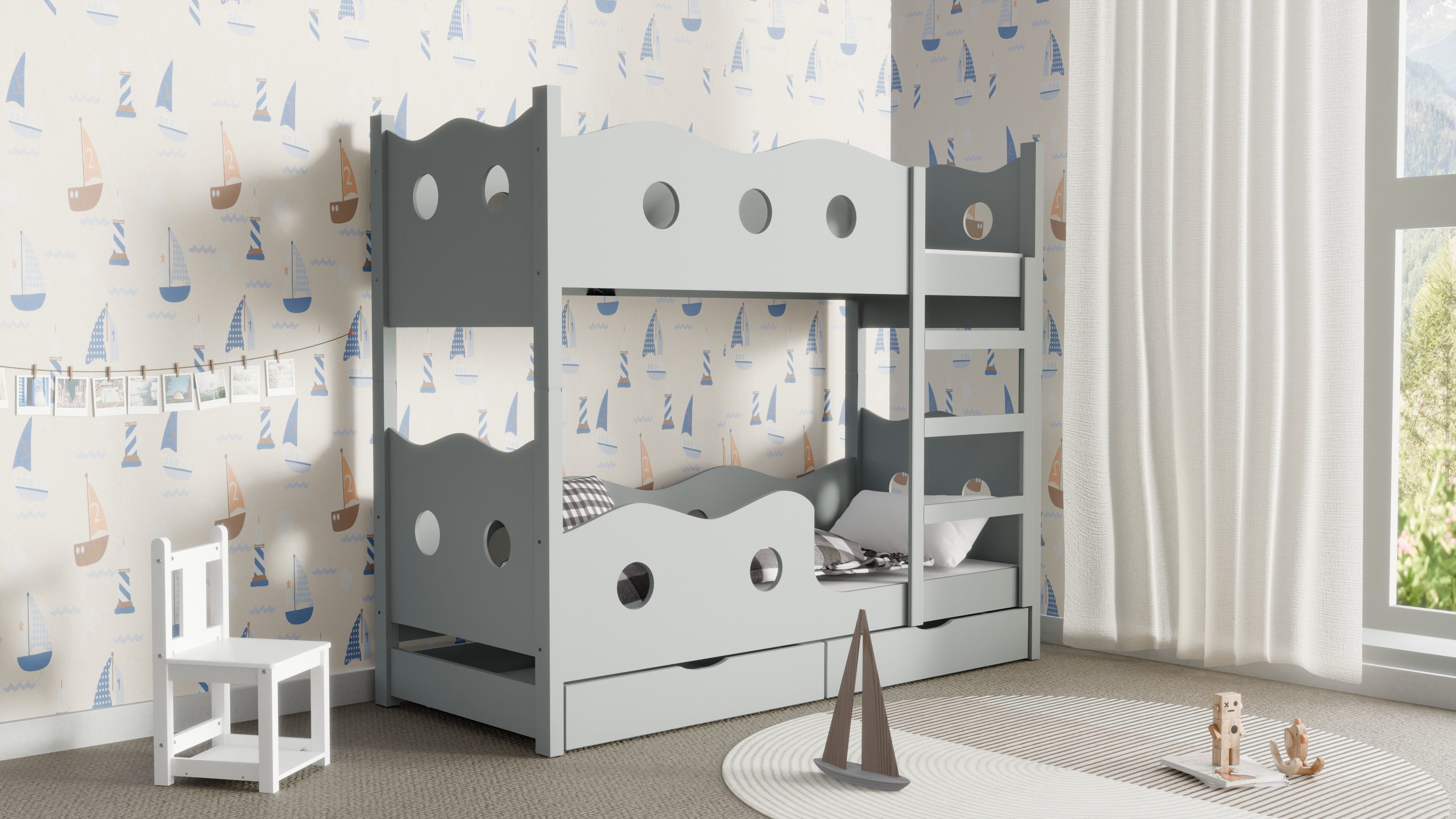 thematys Etagenbett mit Rausfallschutz und Schubladen günstig online kaufen