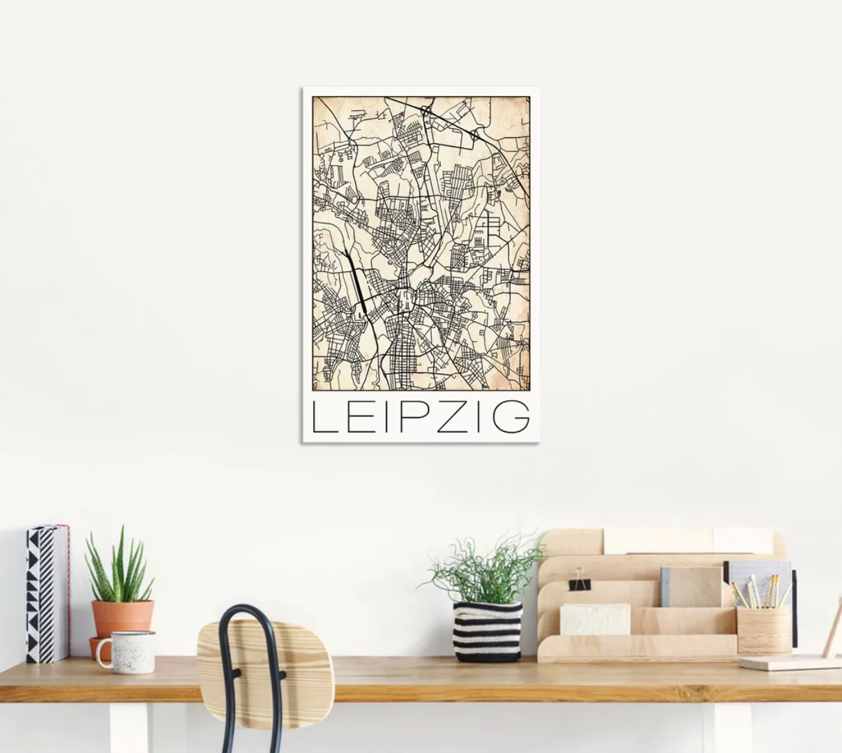 Artland Wandbild "Retro Karte Leipzig Deutschland Grunge", Deutschland, (1 günstig online kaufen