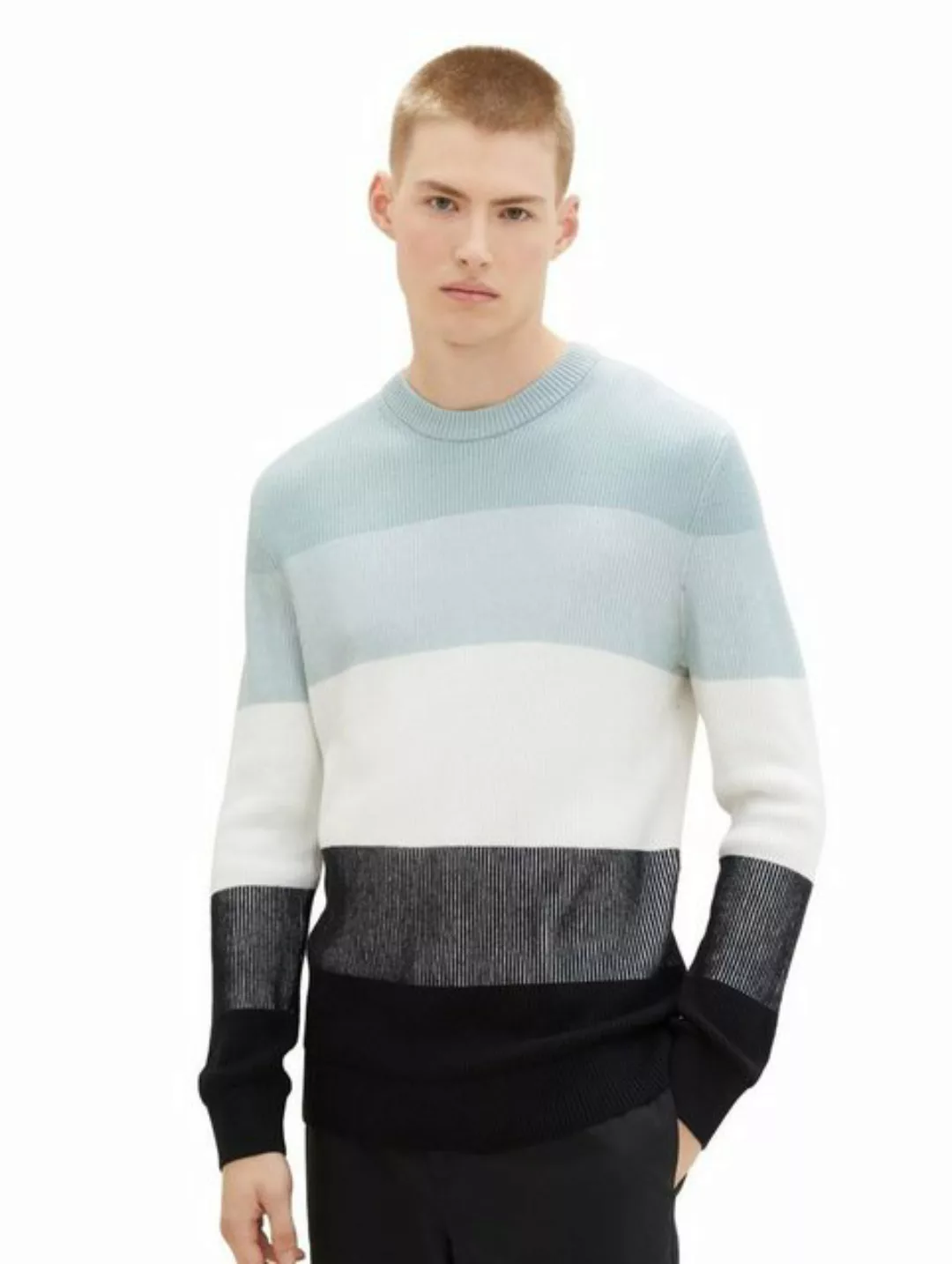 Tom Tailor Denim Herren Rundhals Pullover STRUCTURED COLORBLOCK - Regular F günstig online kaufen