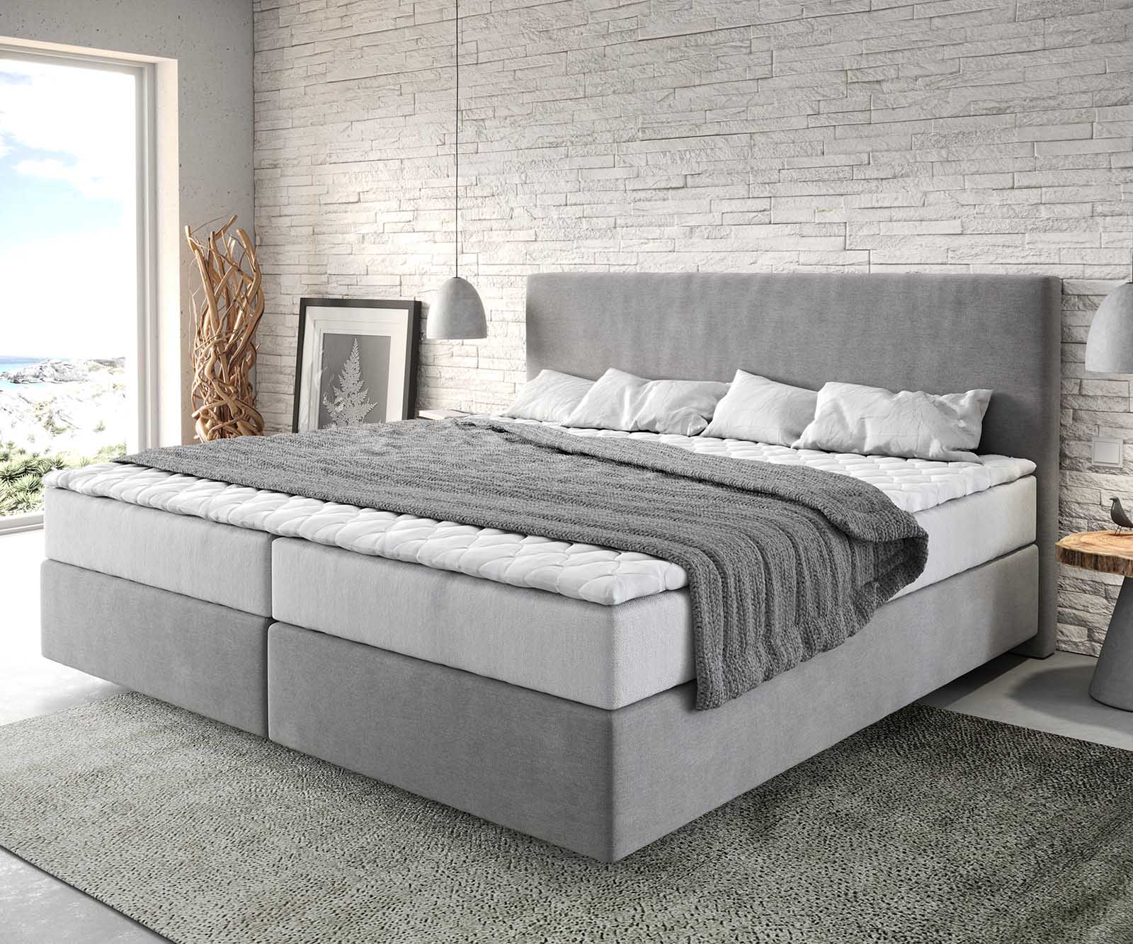 Boxspringbett Dream-Well Mikrofaser Grau 200x200 cm mit Taschenfederkernmat günstig online kaufen