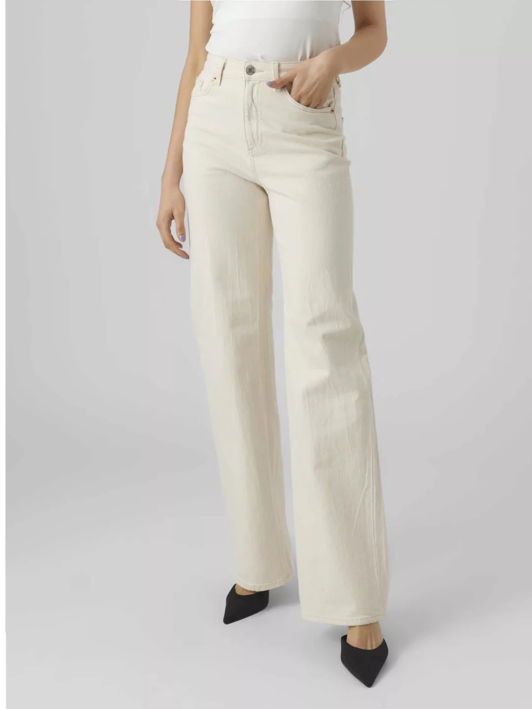 Vero Moda Straight-Jeans "VMTESSA HR WIDE STR JEANS ECRU GA" günstig online kaufen