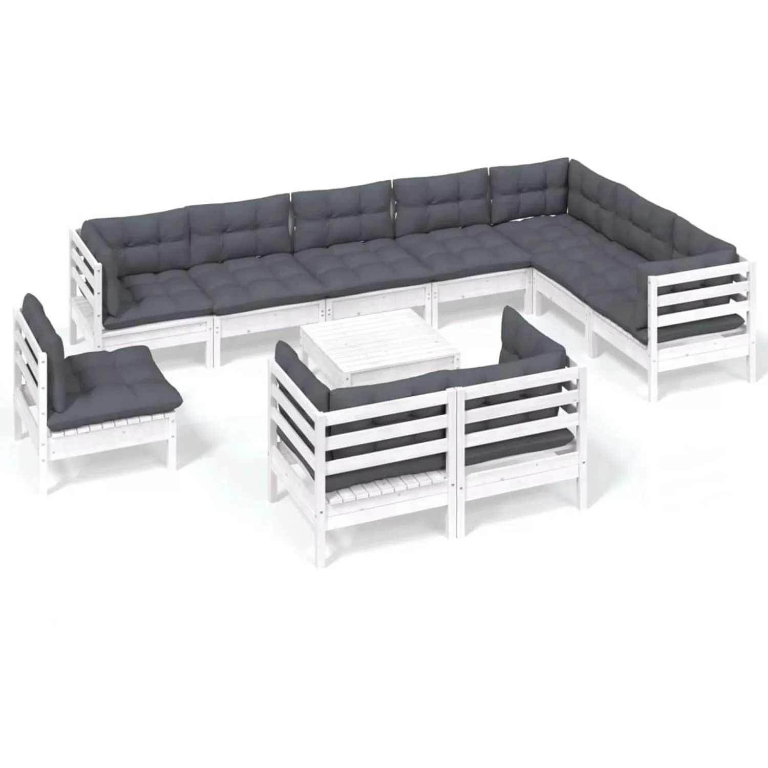 vidaXL 11-tlg Garten-Lounge-Set mit Kissen Weiß Kiefer Massivholz Modell 22 günstig online kaufen