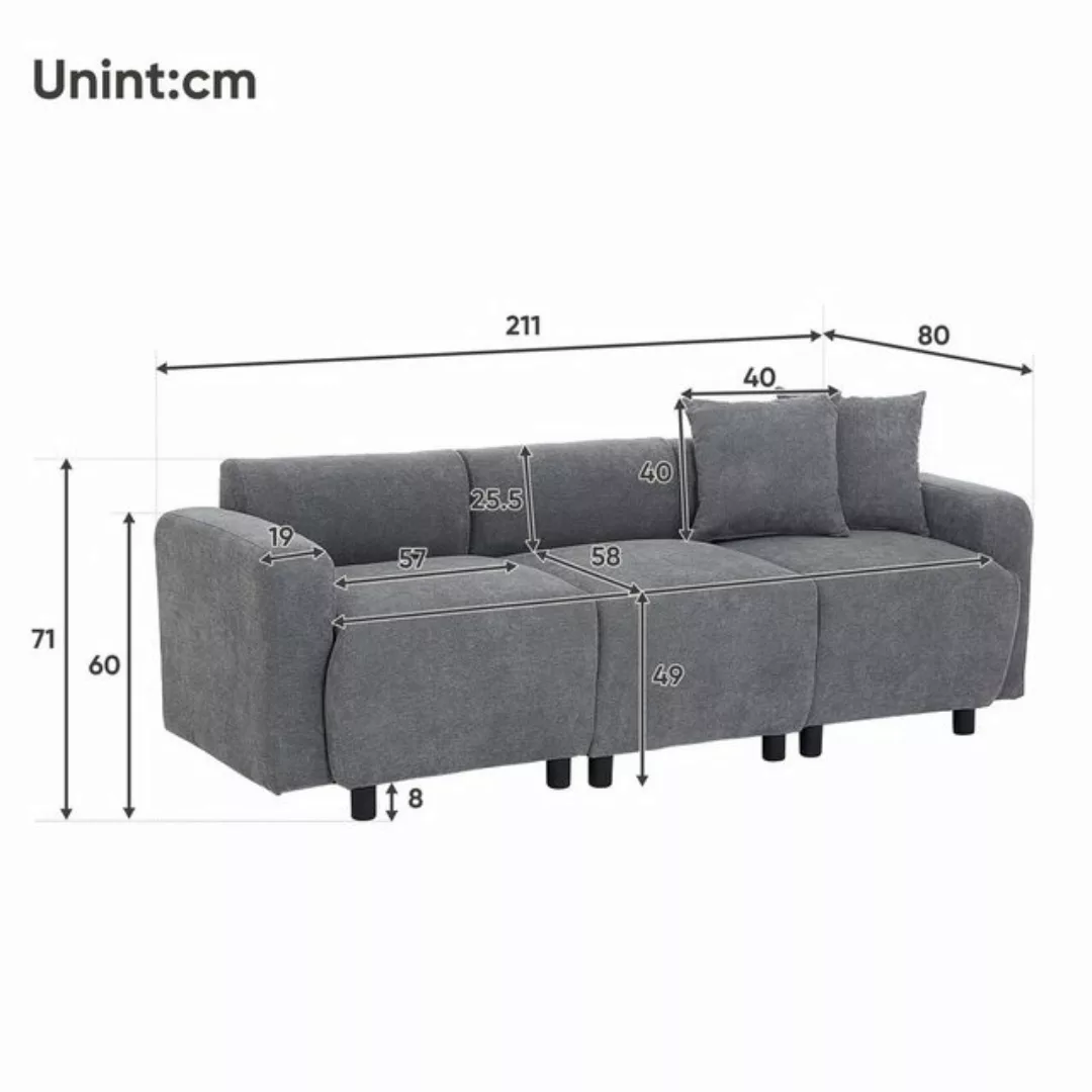BlingBin Loungesofa 3 Sitzer Sofa Couch Polstermöbel Wohnzimmersofa, 1er Se günstig online kaufen
