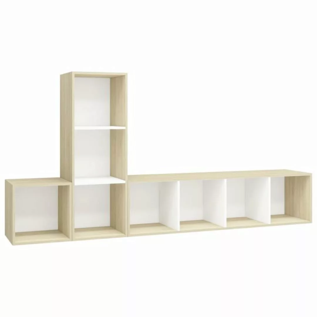 vidaXL TV-Schrank 3-tlg. TV-Schrank-Set Weiß Sonoma-Eiche Holzwerkstoff (1- günstig online kaufen