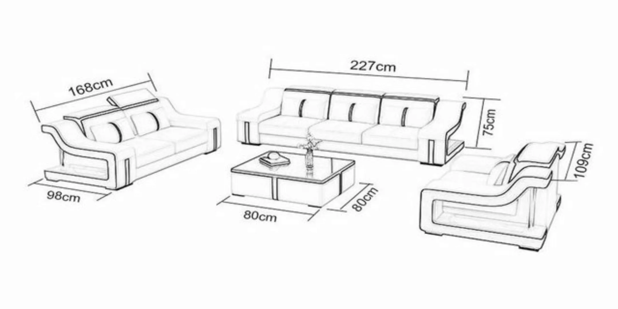 Xlmoebel Sofa Neu 3er Design Sofa mit Lederpolsterung und Relaxfunktion, He günstig online kaufen