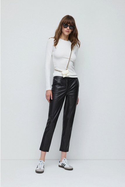 No Matter What Chinohose Leder-Look High-Waist Hose mit Gürtel günstig online kaufen