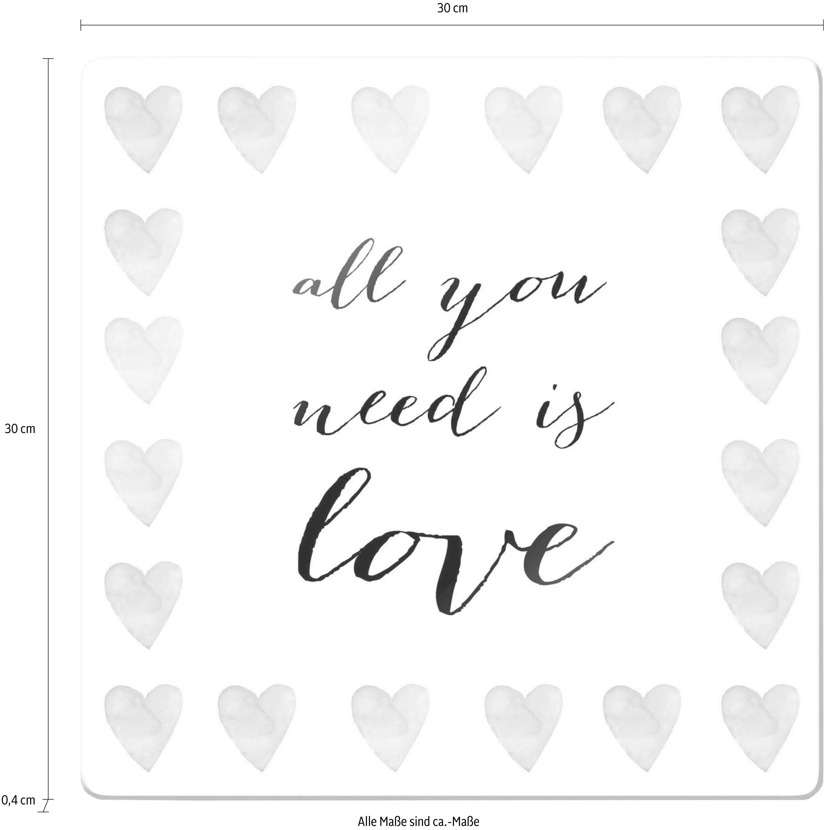 Wall-Art Glasbild »Confetti & Cream All you need is love«, Flughafen, Glasp günstig online kaufen