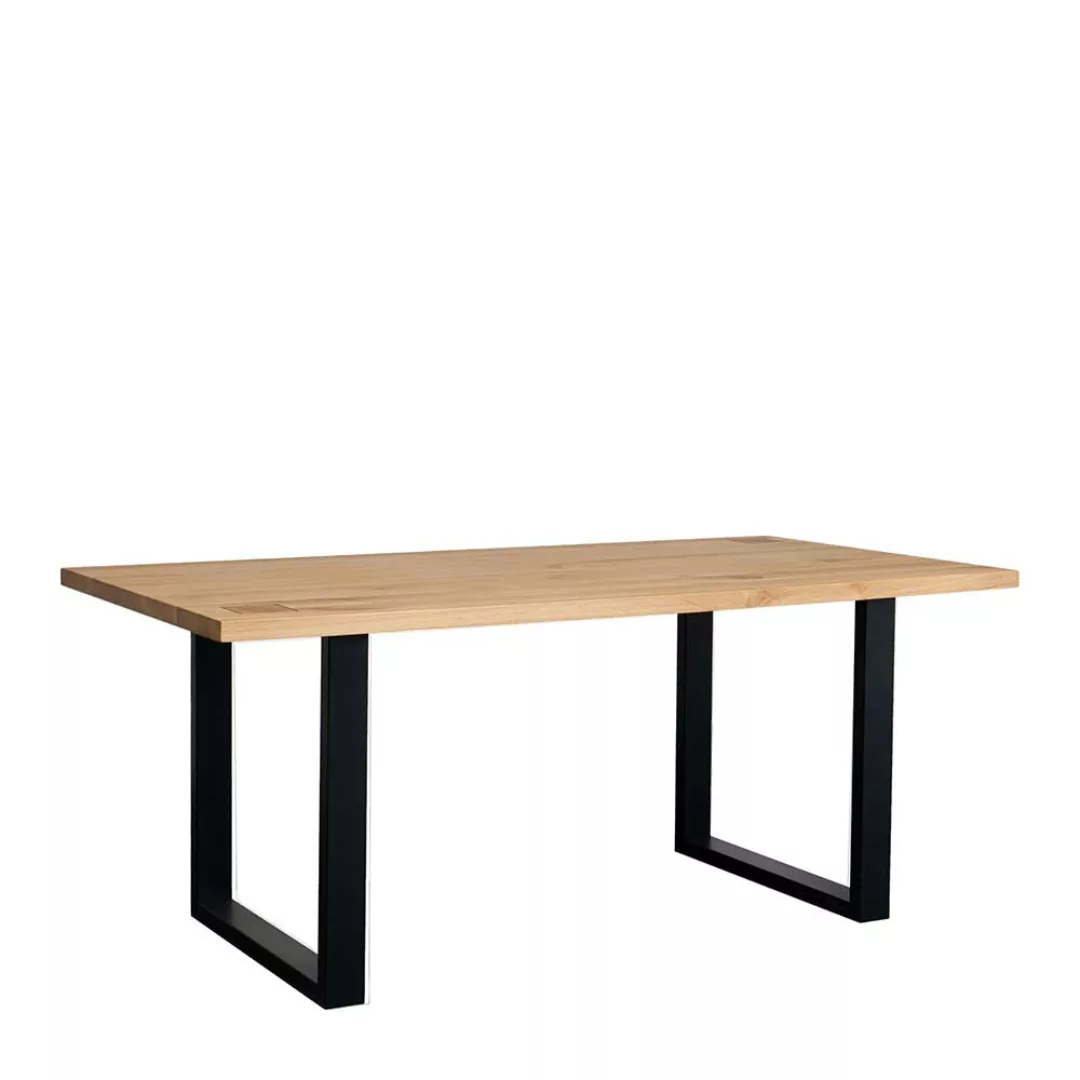 Esszimmer Tisch aus Wildeiche Massivholz Bügelgestell in Schwarz günstig online kaufen