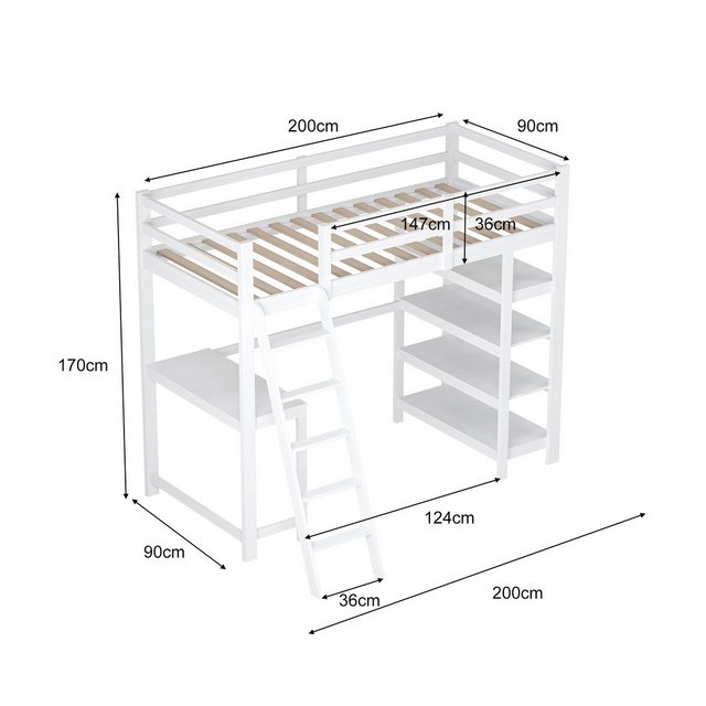 FUROKOY Hochbett Kinderbett 90x200cm mit Ablagefächern,Schreibtisch,Leiter günstig online kaufen