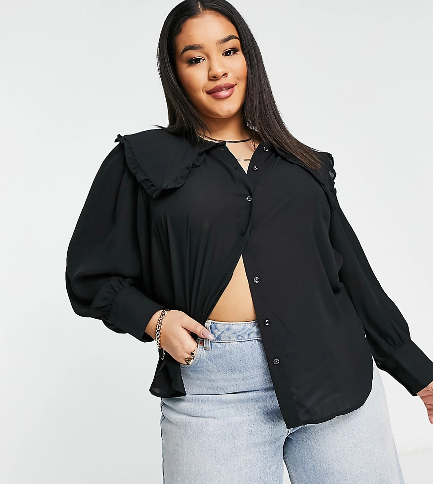 Only Curve – Oversize-Hemd in Schwarz mit Detailkragen günstig online kaufen