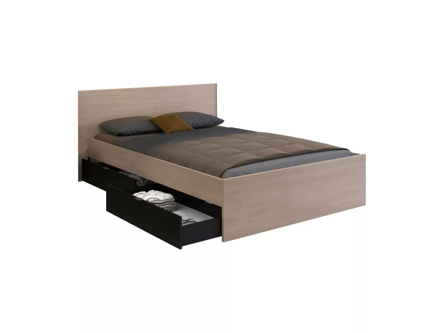 Bett mit 2 Schubladen - 140 x 190 cm - Naturfarben & Schwarz - VELONA günstig online kaufen