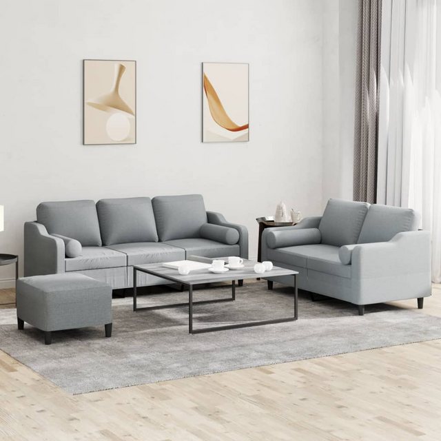 vidaXL Sofa 3-tlg. Sofagarnitur mit Kissen Hellgrau Stoff günstig online kaufen