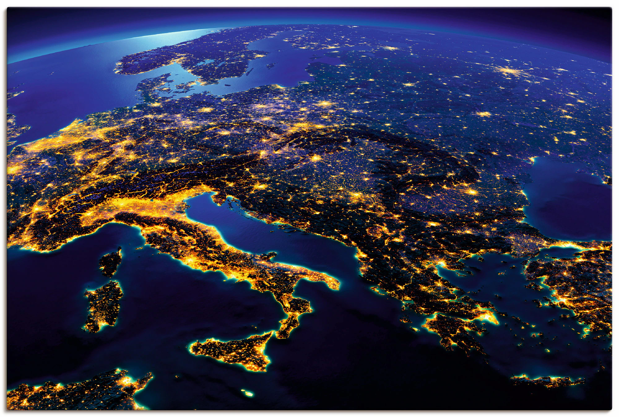 Artland Wandbild "Südliches Europa vom Weltraum", Weltall & Kosmos, (1 St.) günstig online kaufen