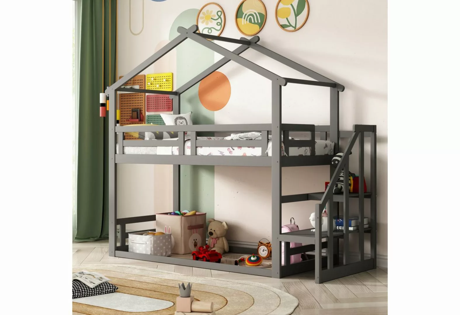 Flieks Etagenbett, Kinderbett Hochbett mit oberem Lattenrost und Treppe 90x günstig online kaufen